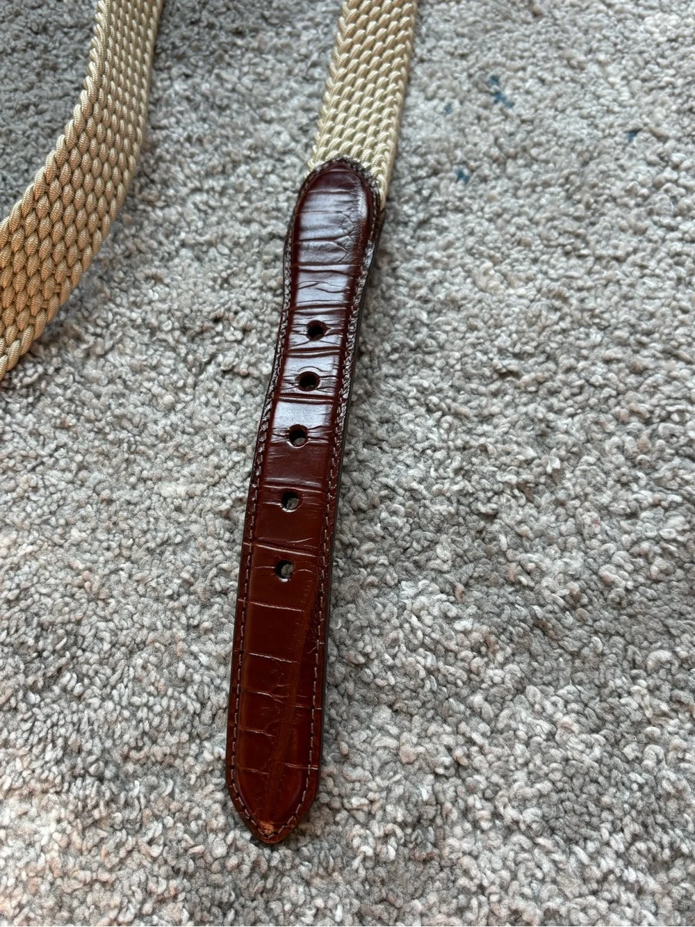 Brighton Elastic Cord Belt with Croco Leather Accent Brass Buckle Mens 38